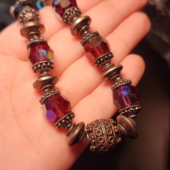 Vtg Purple Swarovski Crystal Necklace Solid Sterling Silver Beads Toggle 129g - Picture 6 of 10